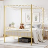 image:imageVEVOR Canopy Bed Frame Full Size Metal Canopy Bed with Minimalist Headboard amp Four Posters Design Heavy Duty Steel Slats Support Underbed Storage Space No Box Spring Needed Easy Assembly GoldQueen