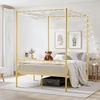 image:imageVEVOR Canopy Bed Frame Full Size Metal Canopy Bed with Minimalist Headboard amp Four Posters Design Heavy Duty Steel Slats Support Underbed Storage Space No Box Spring Needed Easy Assembly GoldFull