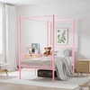 image:imageVEVOR Canopy Bed Frame Full Size Metal Canopy Bed with Minimalist Headboard amp Four Posters Design Heavy Duty Steel Slats Support Underbed Storage Space No Box Spring Needed Easy Assembly GoldTwin
