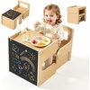 image:imageVEVOR Montessori Weaning Table and Chair Set Wooden Kids Table and Chair Set for Toddlers 15 Step Stool with Whiteboard and 3 Heights Adjustable Easy to Clean for Eating Drawing Reading PlayingNatural