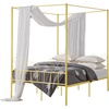 image:imageVEVOR Canopy Bed Frame Full Size Metal Canopy Bed with Minimalist Headboard amp Four Posters Design Heavy Duty Steel Slats Support Underbed Storage Space No Box Spring Needed Easy Assembly GoldQueen