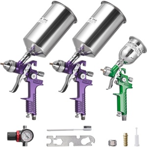 image:imageVEVOR 3Piece Air Spray Gun Kit Professional Auto Paint Spray Gun Set with 3 Nozzles 11418mm 3 Cups amp Air Regulator Gravity Feed Automotive Paint Sprayer for Primer Topcoat amp TouchUp3 Pcs Spray Gun