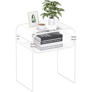 image:imageVEVOR Acrylic Side Table 2Tier Clear End Table with Storage Shelf Modern Transparent Bedside Nightstand Lucite Desk for Bedroom Living Room Home Decor 118 D x 157 W x 197 HClear
