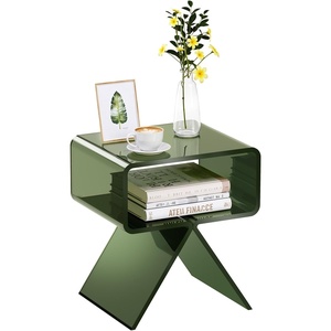 image:imageVEVOR Acrylic Side Table 2Tier Clear End Table with Storage Shelf Modern Transparent Bedside Nightstand Lucite Desk for Bedroom Living Room Home Decor 118 D x 157 W x 197 HGreen