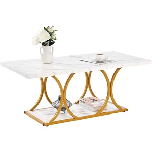 image:imageVEVOR Coffee Table Modern Faux Marble Coffee Table Large 2Tier Rectangle Center Desk with Geometric Legs Minimalist Sturdy Metal Frame Accent End Desk for Living Room Office Easy Assembly White472 Inch