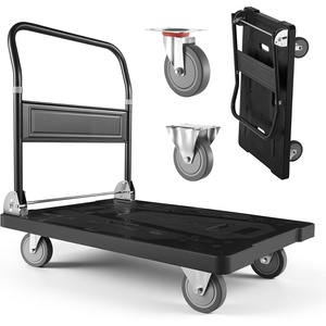 image:imageVEVOR Foldable Push Cart Dolly 660 lbs Load Capacity Folding Platform Truck with Swivel Wheels Moving Platform Hand Truck Flatbed Cart Space Saving Push Handle for Easy Storage 354 x 343 x 24 in352 x 234 x 335 in 895 x 595 x 850 mm