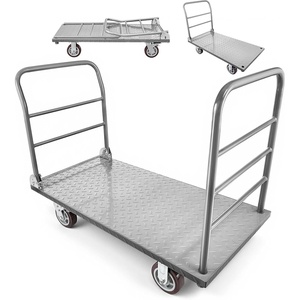 image:imageVEVOR Foldable Push Cart Dolly 660 lbs Load Capacity Folding Platform Truck with Swivel Wheels Moving Platform Hand Truck Flatbed Cart Space Saving Push Handle for Easy Storage 354 x 343 x 24 in480 x 240 x 362 in1220 x 610 x 920 mm