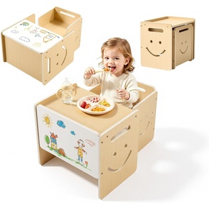 image:imageVEVOR Montessori Weaning Table and Chair Set Wooden Kids Table and Chair Set for Toddlers 15 Step Stool with Whiteboard and 3 Heights Adjustable Easy to Clean for Eating Drawing Reading PlayingNatural Wood