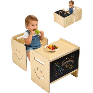 image:imageVEVOR Montessori Weaning Table and Chair Set Wooden Kids Table and Chair Set for Toddlers 15 Step Stool with Whiteboard and 3 Heights Adjustable Easy to Clean for Eating Drawing Reading PlayingNatural