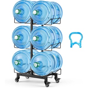 image:imageVEVOR Movable 5 Gallon Water Jug Holder Double Rows 3 or 5 Gallon Water Bottle Holder for 6 Bottles Heavy Duty Jug Rack Organizer with Lockable Casters amp Handle Foldable for Kitchen Office BlackBlack