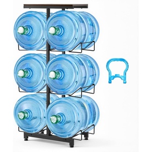 image:imageVEVOR Movable 5 Gallon Water Jug Holder Double Rows 3 or 5 Gallon Water Bottle Holder for 6 Bottles Heavy Duty Jug Rack Organizer with Lockable Casters amp Handle Foldable for Kitchen Office BlackBlack and Brown