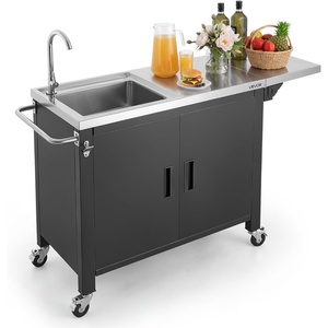image:imageVEVOR Outdoor Grill Cart with Sink and Storage Cabinet 52 Inch Grill Table Waterproof Kitchen Island with Stainless Steel Top Spice Rack Wheel Movable Food Prep Station for Patio Bar Backyard BBQ52 Inch
