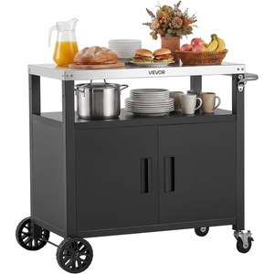 image:imageVEVOR Outdoor Grill Cart with Sink and Storage Cabinet 52 Inch Grill Table Waterproof Kitchen Island with Stainless Steel Top Spice Rack Wheel Movable Food Prep Station for Patio Bar Backyard BBQ364 Inch
