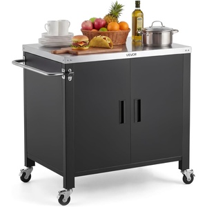 image:imageVEVOR Outdoor Grill Cart with Storage Cabinet 531 Inch Grill Table Waterproof Kitchen Island with Stainless Steel Top Shelf and Wheels Movable Food Prep Station for Patio Bar Backyard BBQ36 Inch