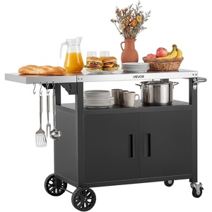 image:imageVEVOR Outdoor Grill Cart with Storage Cabinet 531 Inch Grill Table Waterproof Kitchen Island with Stainless Steel Top Shelf and Wheels Movable Food Prep Station for Patio Bar Backyard BBQ489 Inch