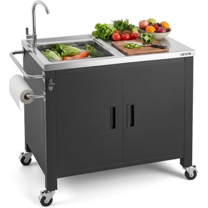 image:imageVEVOR Outdoor Grill Cart with Storage Cabinet 531 Inch Grill Table Waterproof Kitchen Island with Stainless Steel Top Shelf and Wheels Movable Food Prep Station for Patio Bar Backyard BBQ38inch