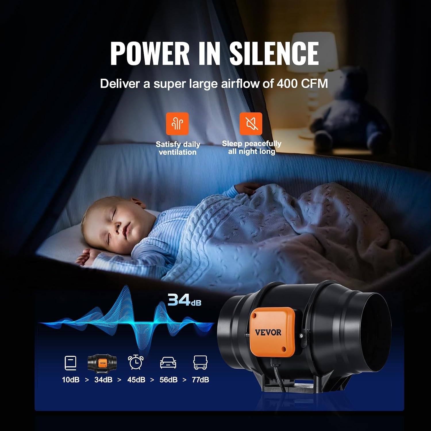 image:imageVEVOR 4 Air Filtration Kit 180 CFM Inline Duct Fan with Speed Controller Carbon Filter amp Ducting Ventilation System for Heating Cooling Booster Grow Tents Hydroponics6 Fan  Variable Speed Controller