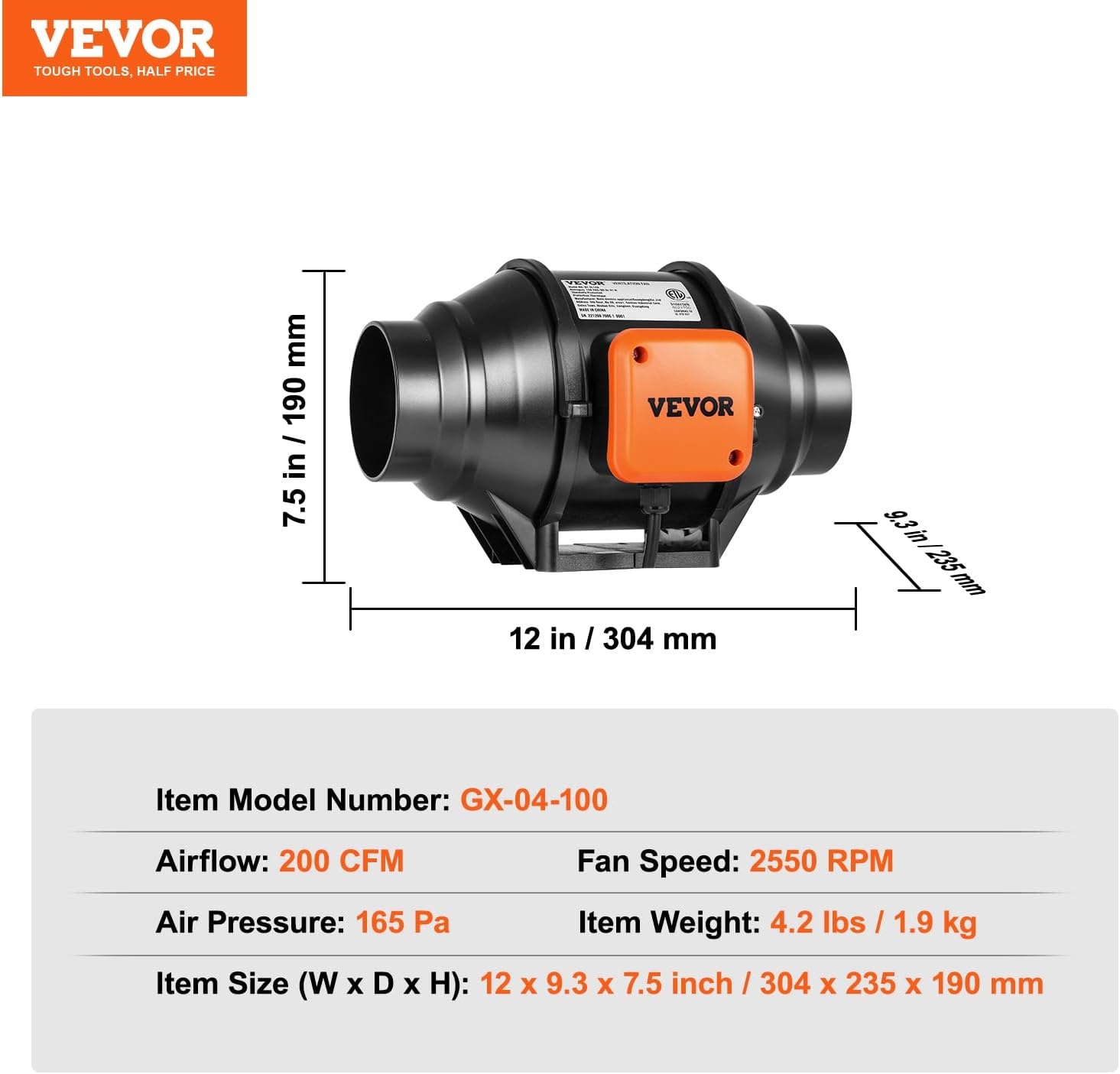 image:imageVEVOR 4 Air Filtration Kit 180 CFM Inline Duct Fan with Speed Controller Carbon Filter amp Ducting Ventilation System for Heating Cooling Booster Grow Tents Hydroponics4 Fan  Variable Speed Controller