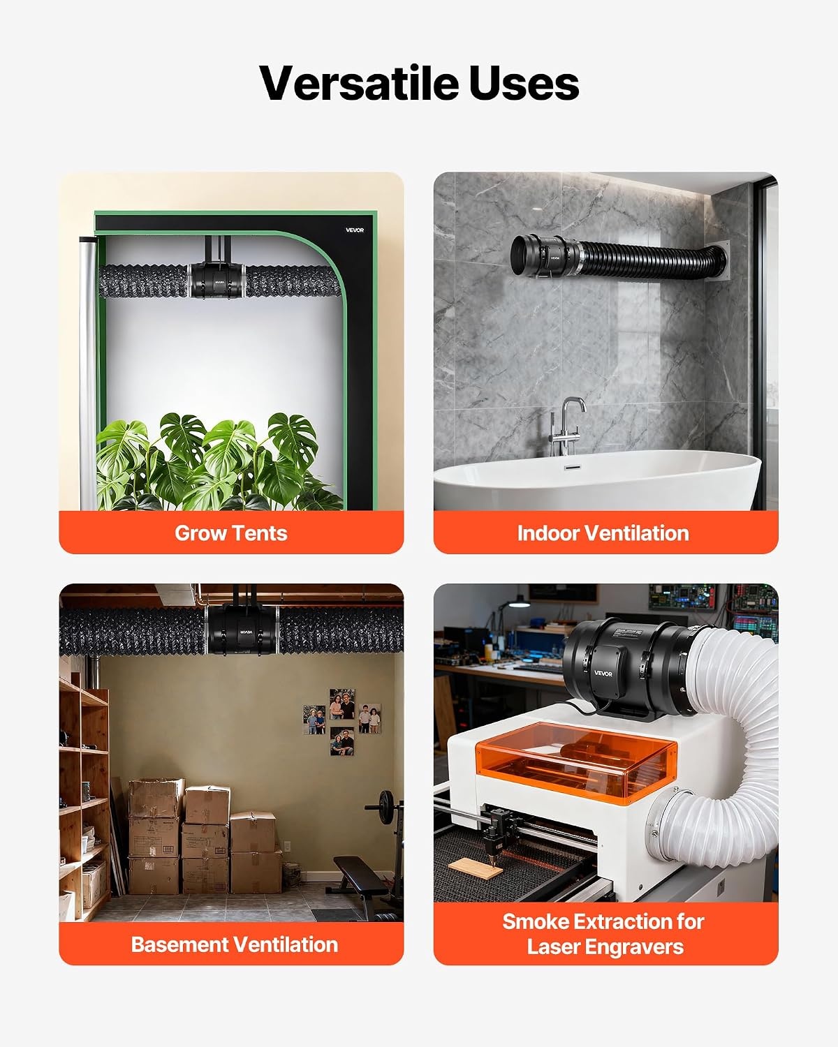 image:imageVEVOR 4 Air Filtration Kit 180 CFM Inline Duct Fan with Speed Controller Carbon Filter amp Ducting Ventilation System for Heating Cooling Booster Grow Tents Hydroponics8 Inline Fan