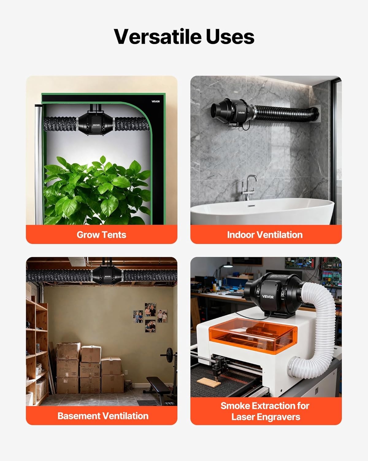 image:imageVEVOR 4 Air Filtration Kit 180 CFM Inline Duct Fan with Speed Controller Carbon Filter amp Ducting Ventilation System for Heating Cooling Booster Grow Tents Hydroponics4 Inline Fan