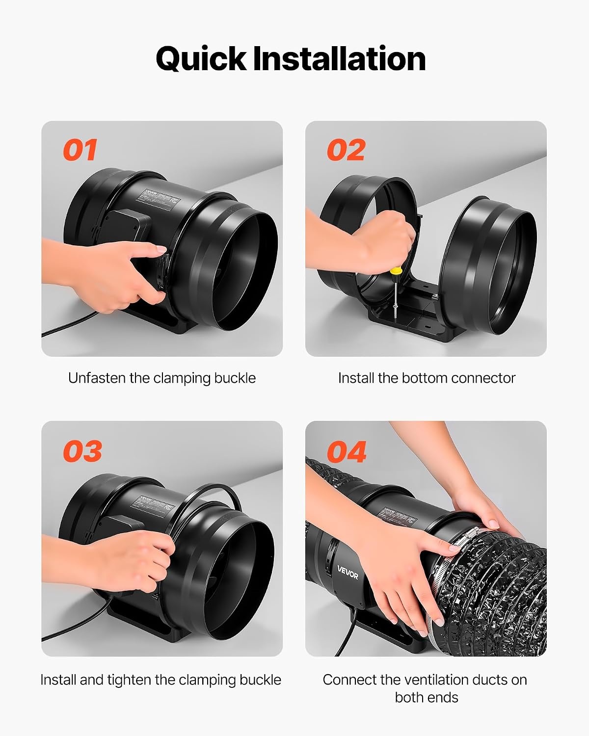 image:imageVEVOR 4 Air Filtration Kit 180 CFM Inline Duct Fan with Speed Controller Carbon Filter amp Ducting Ventilation System for Heating Cooling Booster Grow Tents Hydroponics8 Inline Fan