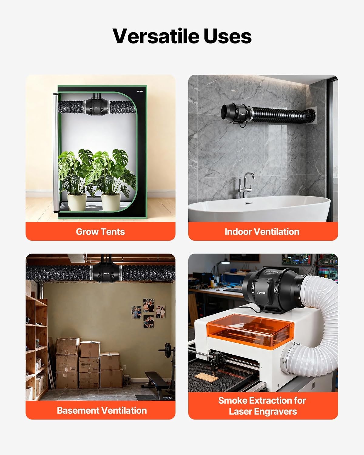 image:imageVEVOR 4 Air Filtration Kit 180 CFM Inline Duct Fan with Speed Controller Carbon Filter amp Ducting Ventilation System for Heating Cooling Booster Grow Tents Hydroponics6 Inline Fan