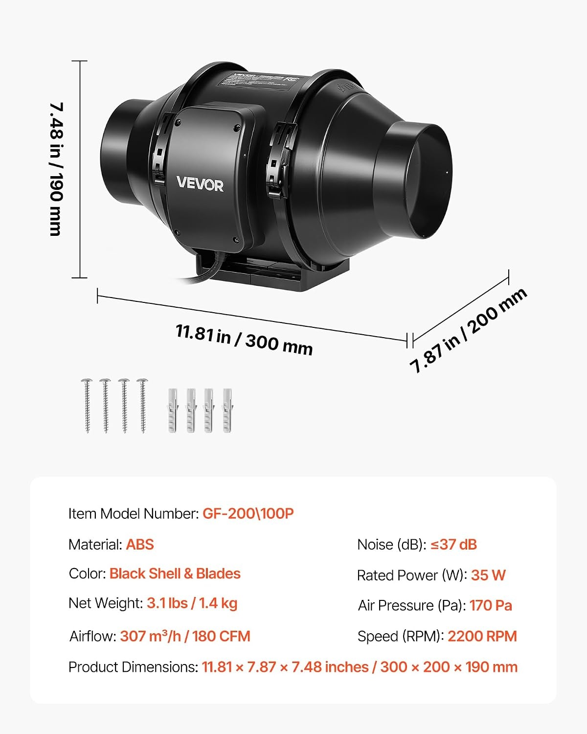 image:imageVEVOR 4 Air Filtration Kit 180 CFM Inline Duct Fan with Speed Controller Carbon Filter amp Ducting Ventilation System for Heating Cooling Booster Grow Tents Hydroponics4 Inline Fan