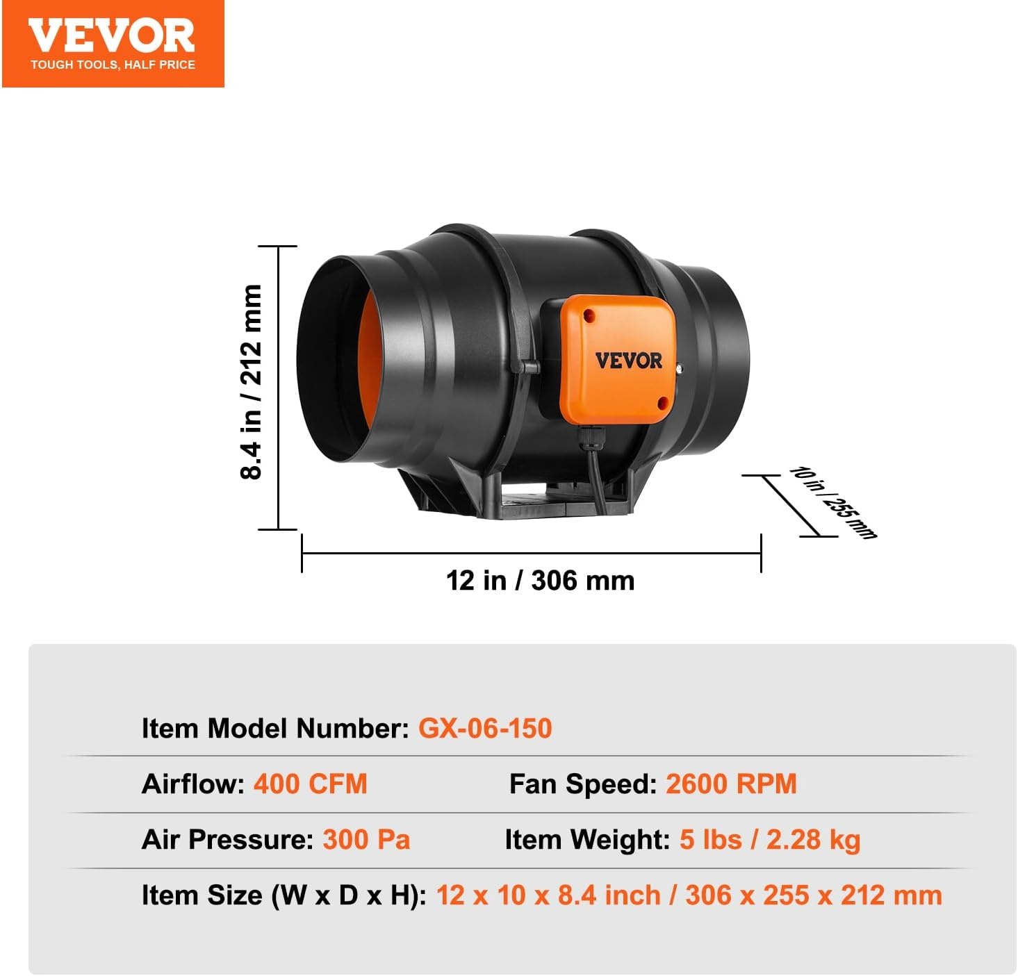 image:imageVEVOR 4 Air Filtration Kit 180 CFM Inline Duct Fan with Speed Controller Carbon Filter amp Ducting Ventilation System for Heating Cooling Booster Grow Tents Hydroponics6 Fan  Variable Speed Controller