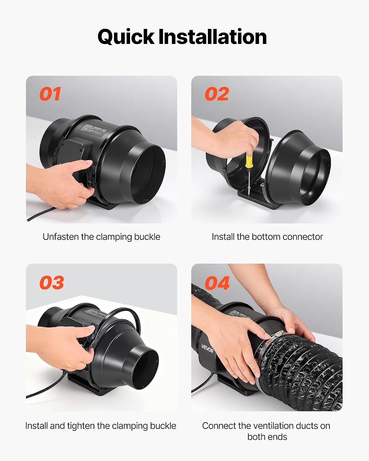 image:imageVEVOR 4 Air Filtration Kit 180 CFM Inline Duct Fan with Speed Controller Carbon Filter amp Ducting Ventilation System for Heating Cooling Booster Grow Tents Hydroponics6 Inline Fan