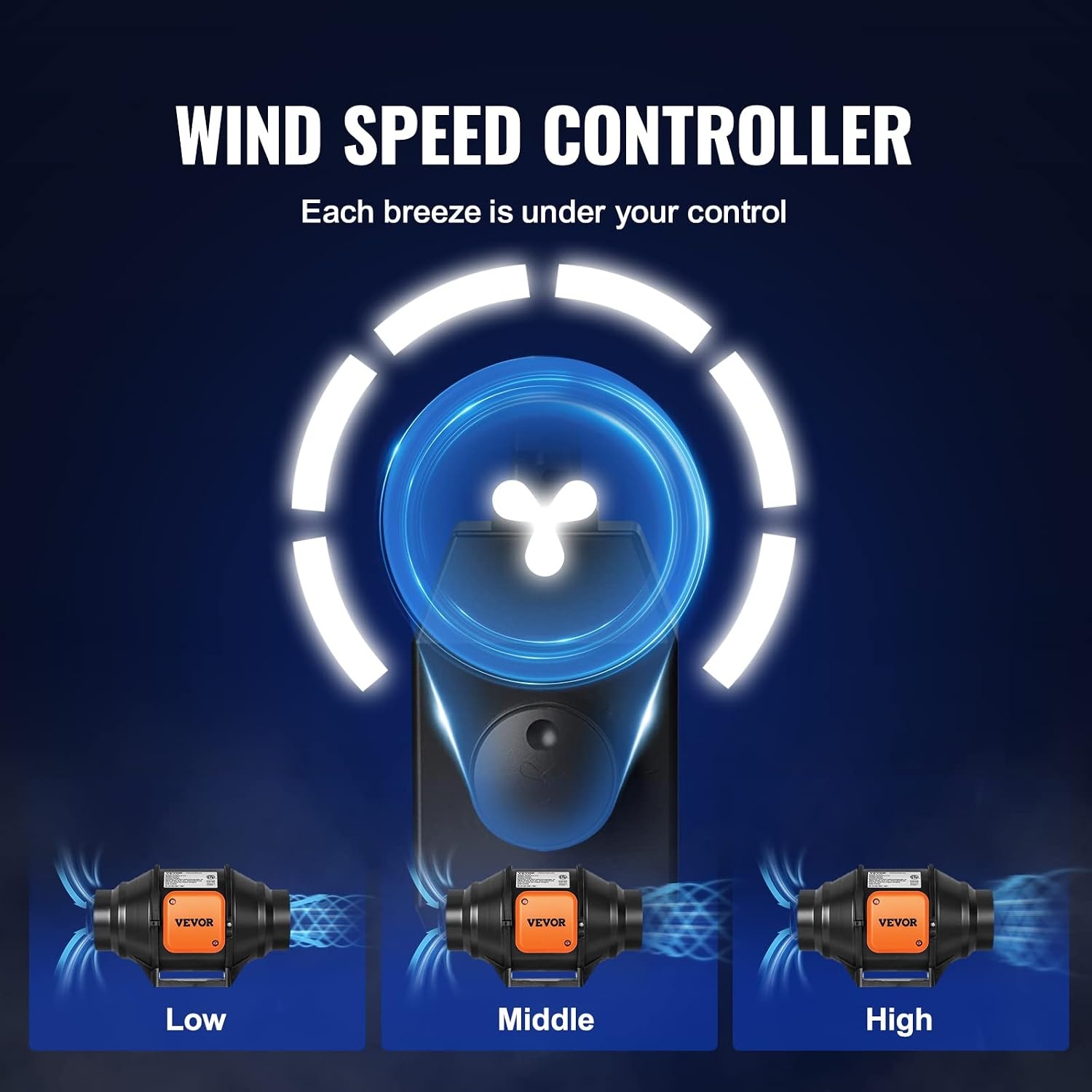 image:imageVEVOR 4 Air Filtration Kit 180 CFM Inline Duct Fan with Speed Controller Carbon Filter amp Ducting Ventilation System for Heating Cooling Booster Grow Tents Hydroponics4 Fan  Variable Speed Controller