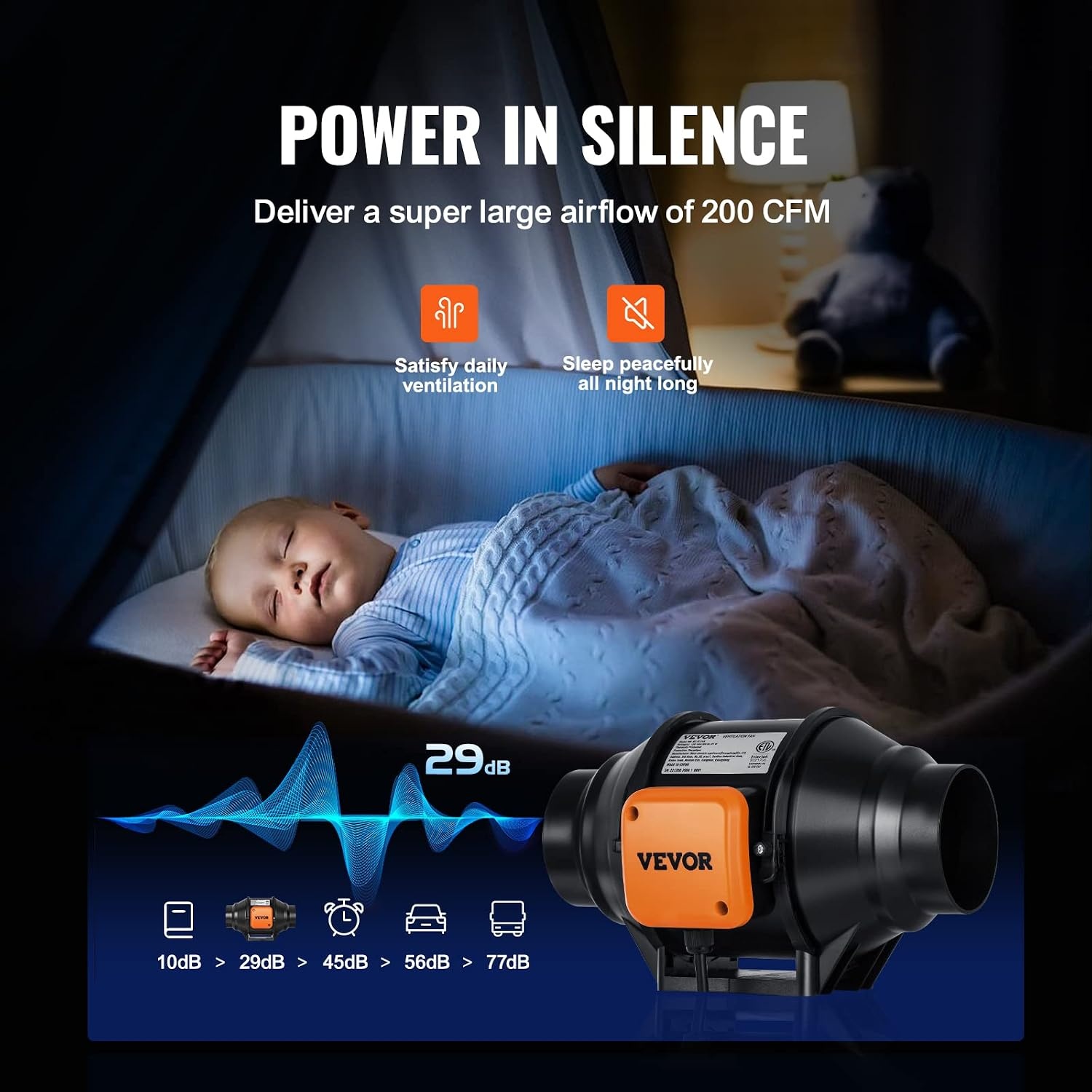 image:imageVEVOR 4 Air Filtration Kit 180 CFM Inline Duct Fan with Speed Controller Carbon Filter amp Ducting Ventilation System for Heating Cooling Booster Grow Tents Hydroponics4 Fan  Variable Speed Controller