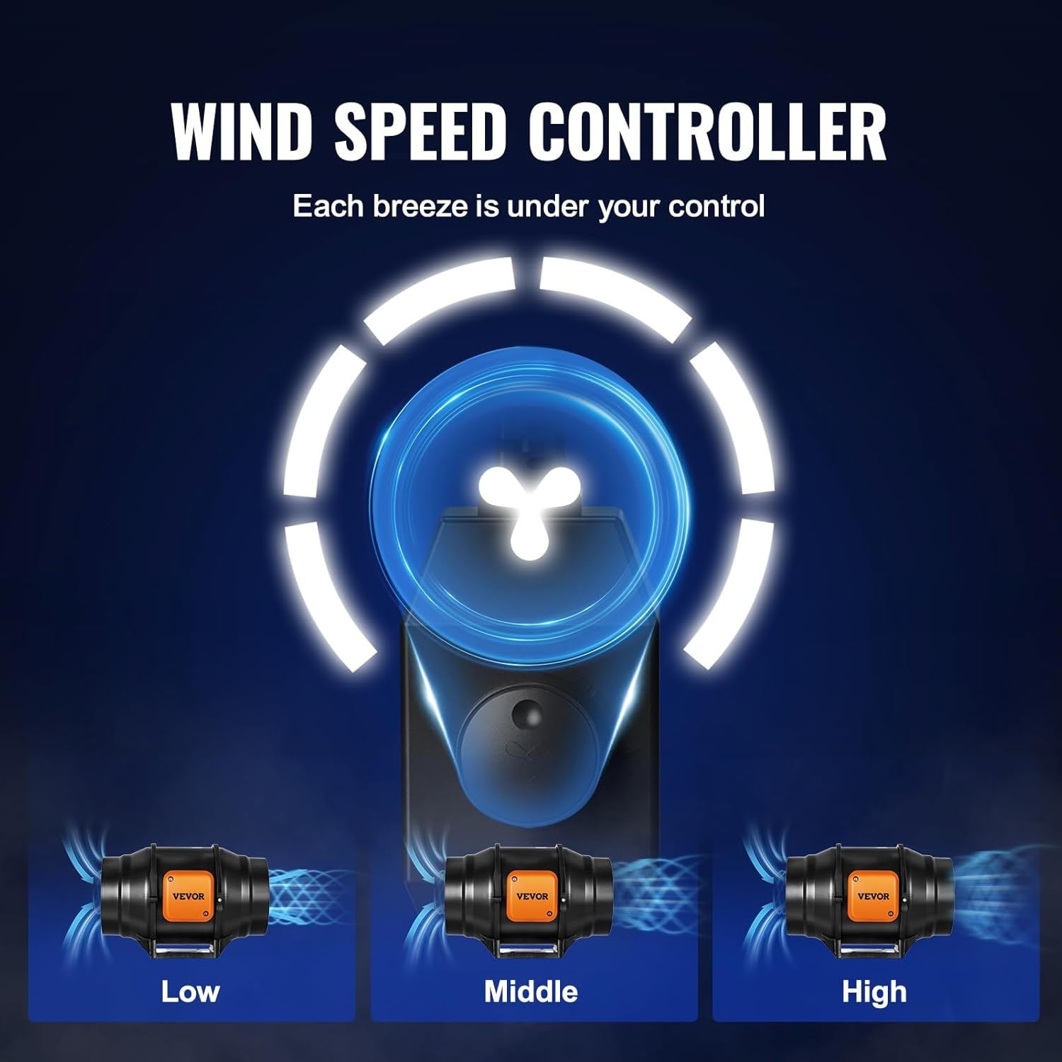 image:imageVEVOR 4 Air Filtration Kit 180 CFM Inline Duct Fan with Speed Controller Carbon Filter amp Ducting Ventilation System for Heating Cooling Booster Grow Tents Hydroponics6 Fan  Variable Speed Controller
