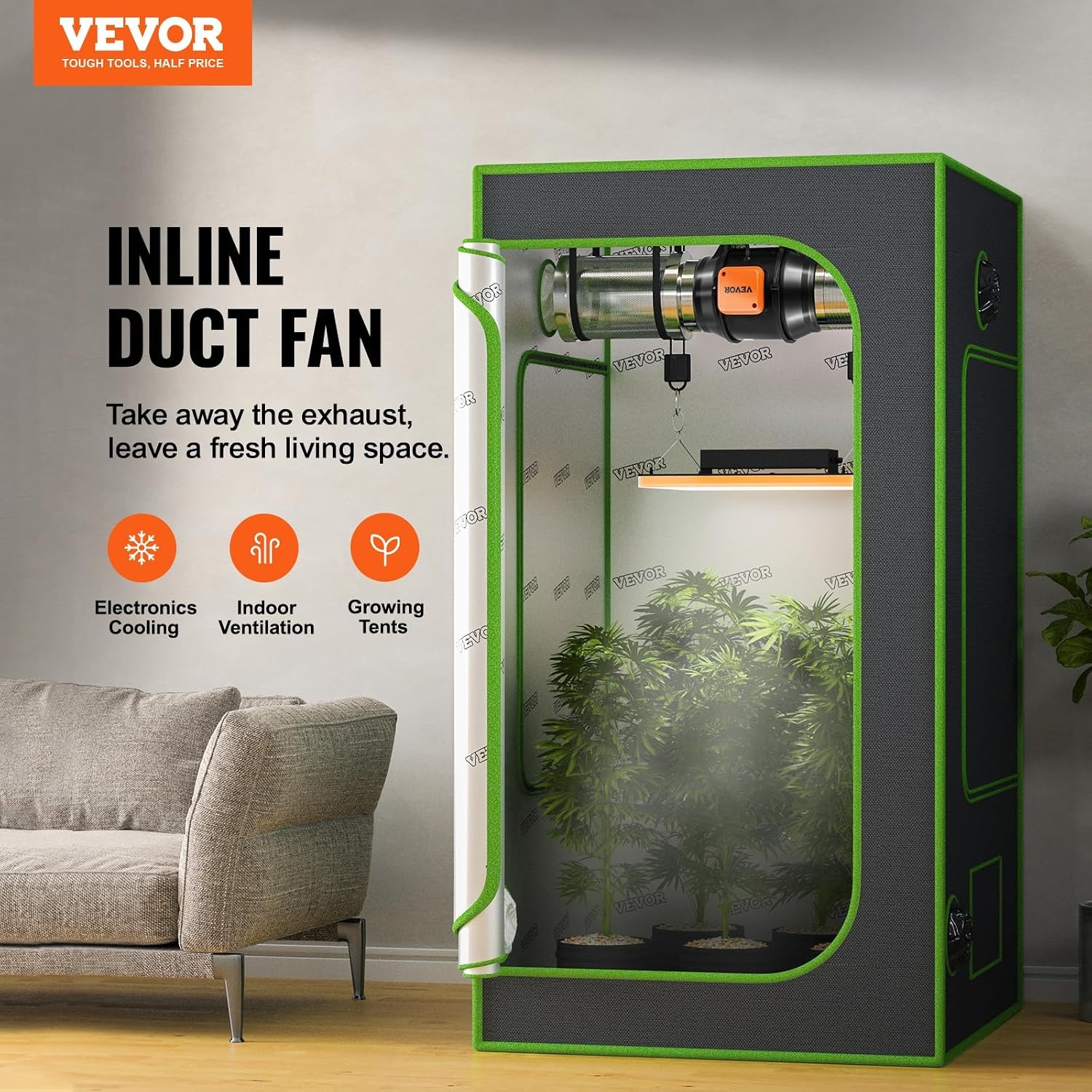 image:imageVEVOR 4 Air Filtration Kit 180 CFM Inline Duct Fan with Speed Controller Carbon Filter amp Ducting Ventilation System for Heating Cooling Booster Grow Tents Hydroponics6 Fan  Variable Speed Controller