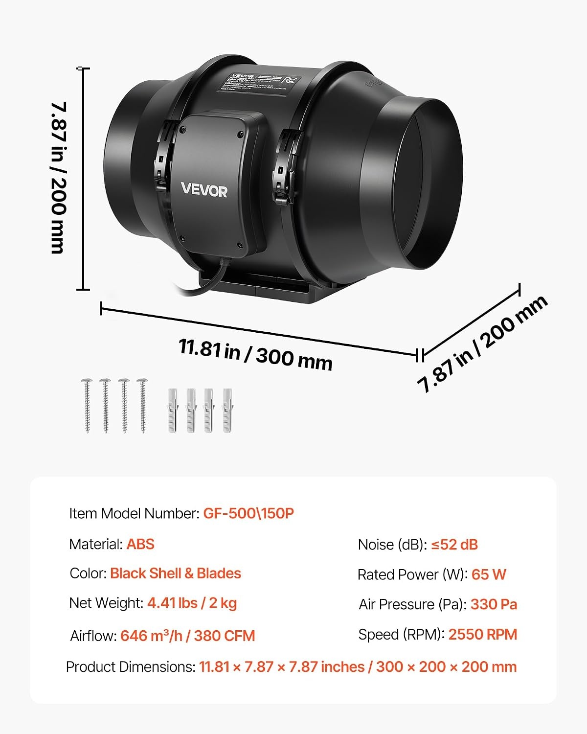 image:imageVEVOR 4 Air Filtration Kit 180 CFM Inline Duct Fan with Speed Controller Carbon Filter amp Ducting Ventilation System for Heating Cooling Booster Grow Tents Hydroponics6 Inline Fan