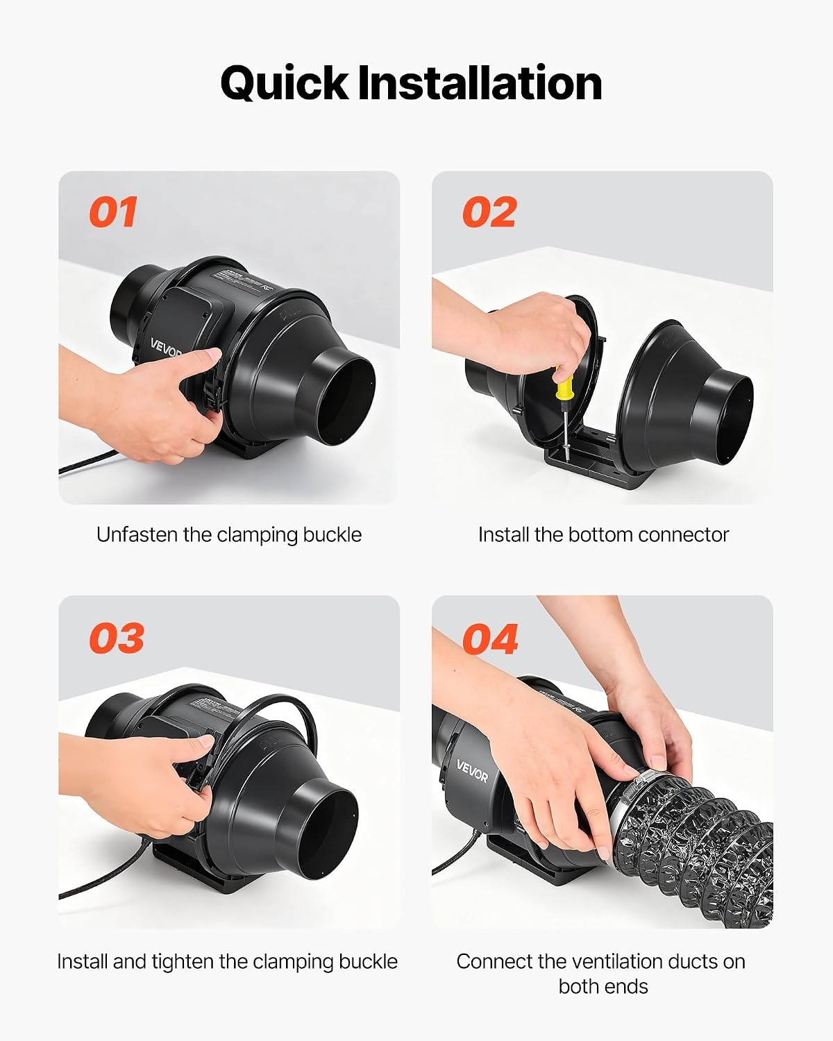 image:imageVEVOR 4 Air Filtration Kit 180 CFM Inline Duct Fan with Speed Controller Carbon Filter amp Ducting Ventilation System for Heating Cooling Booster Grow Tents Hydroponics4 Inline Fan