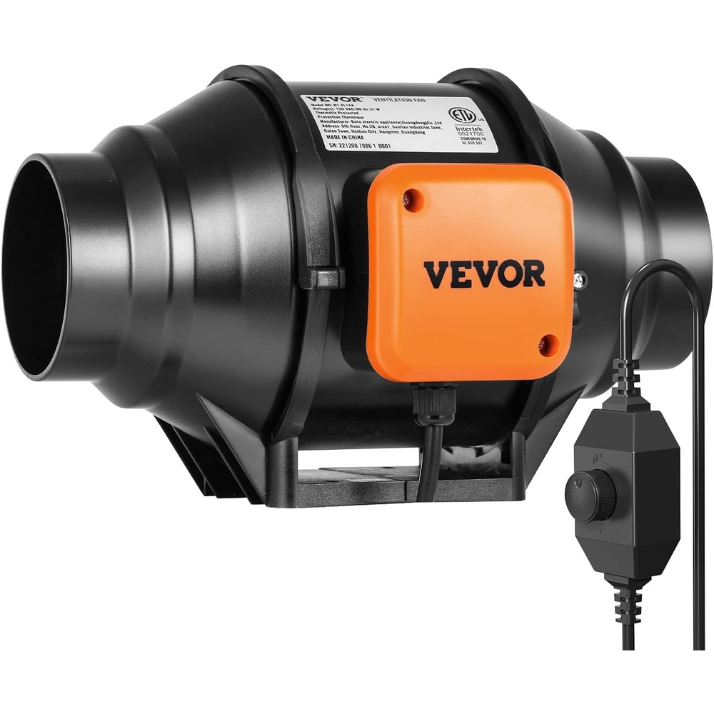 image:imageVEVOR 4 Air Filtration Kit 180 CFM Inline Duct Fan with Speed Controller Carbon Filter amp Ducting Ventilation System for Heating Cooling Booster Grow Tents Hydroponics4 Fan  Variable Speed Controller