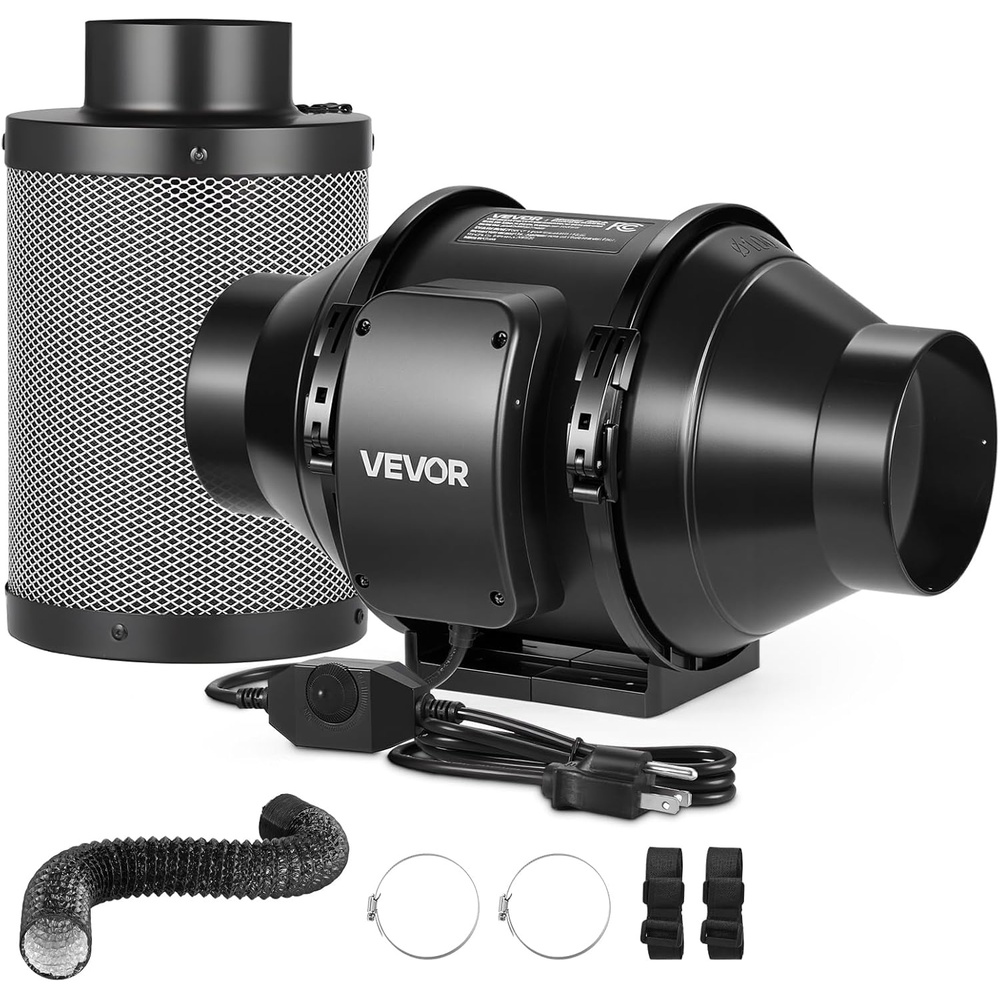 image:imageVEVOR 4 Air Filtration Kit 180 CFM Inline Duct Fan with Speed Controller Carbon Filter amp Ducting Ventilation System for Heating Cooling Booster Grow Tents Hydroponics4 Fan  Air Filtration Kit