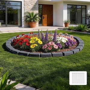 image:imageVEVOR No Dig Garden Edging Border Faux Wood Landscape Edging Flexible Plastic Lawn Edging for Tree Flower Bed Pathway Yard 4 Pack 10 Blocks 4114L x 374 W x 748H 32 Spikes Included BeigeCharcoal Black