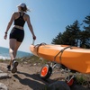 image:imageVEVOR 250 lbs Kayak Cart Foldable Kayak Trolley with 10inch Solid Rubber Tires amp 1 Ratchet Strap Paddle Board Trolley for Carrying Kayaks Canoes Paddleboards Float Mats Jon Boats276 x 157 x 157 in  700 x 400 x 400 mm