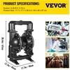 image:imageVEVOR Air Operated Double Diaphragm Pump 44GPM Max 115PSI Air Waste Oil Pneumatic Transfer Pump with 2 Extra Diaphragms 112 inch Inlet amp Outlet Aluminum Alloy Diaphragm Pump for Diesel Grease Oil75 GPM