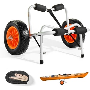 image:imageVEVOR 250 lbs Kayak Cart Foldable Kayak Trolley with 10inch Solid Rubber Tires amp 1 Ratchet Strap Paddle Board Trolley for Carrying Kayaks Canoes Paddleboards Float Mats Jon Boats276 x 157 x 157 in  700 x 400 x 400 mm