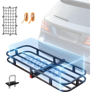 image:imageVEVOR 53 x 19 x 5 in Hitch Cargo Carrier 500lb Capacity Trailer Mount Basket Steel Luggage Carrier Rack Fits 2 Receiver for SUV Truck Pickup with Net Stabilizer Straps Black53 x 19 x 5