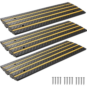 image:imageVEVOR Car Driveway Rubber Curb Ramp 33069 lbs Load Capacity 26 inch Rise Curbside Bridge Ramp with Yellow Reflective Strips Suitable for Loading Dock Warehouse Garage Sidewalk 3 Pack488inchLong 3 Pack