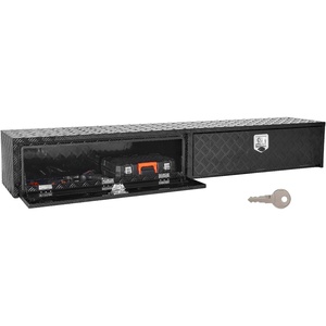 image:imageVEVOR Contractor Truck Tool Box 72 x 21 x 13 in Black Tread Aluminum TopSider Toolbox with Two Lower Drawers Flip Up Door WeatherResistant Heavy Duty Storage Box with Latch for Truck Bed Pickup88 x 16 x 13 in