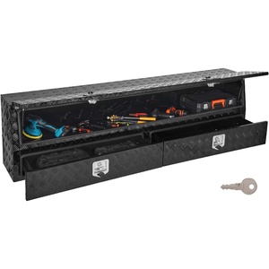 image:imageVEVOR Contractor Truck Tool Box 72 x 21 x 13 in Black Tread Aluminum TopSider Toolbox with Two Lower Drawers Flip Up Door WeatherResistant Heavy Duty Storage Box with Latch for Truck Bed Pickup815 x 21 x 13 in