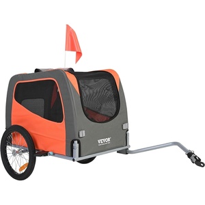 image:imageVEVOR Dog Bike Trailer Supports up to 66 lbs Pet Cart Bicycle Carrier for Small amp Medium Dogs Easy Folding Frame with Quick Release Wheel Universal Bicycle Coupler Reflector Flag Internal LeashOrangeGray