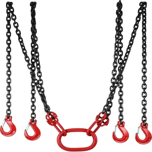 image:imageHappybuy 10FT Chain Sling 516 Inch X 10 FT Engine Lift Chain G80 Alloy Steel Engine Chain Hoist Lifts 3 Ton with 4 Leg Grab Hooks Used in Mining Machinery Ports Building10FT