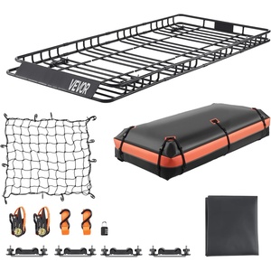 image:imageVEVOR Roof Rack Cargo Basket 90 x 50 x 6 in Heavy Duty Roof Top Carrier Basket with Waterproof Rooftop Bag Ratchet Straps 250 lbs Capacity AllWeather Car Top Luggage Holder for SUV Truck CarBasket w Bag  Net