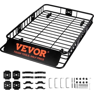 image:imageVEVOR Roof Rack Cargo Basket 90 x 50 x 6 in Heavy Duty Roof Top Carrier Basket with Waterproof Rooftop Bag Ratchet Straps 250 lbs Capacity AllWeather Car Top Luggage Holder for SUV Truck CarBasket