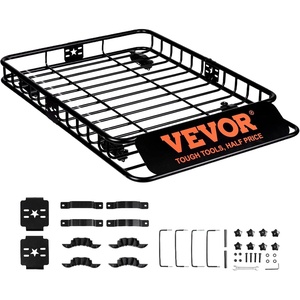 image:imageVEVOR Roof Rack Cargo Basket 90 x 50 x 6 in Heavy Duty Roof Top Carrier Basket with Waterproof Rooftop Bag Ratchet Straps 250 lbs Capacity AllWeather Car Top Luggage Holder for SUV Truck CarRed